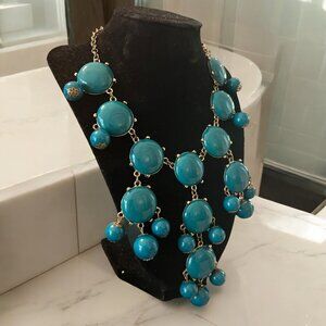 Turquoise‎ Beaded Bib Necklace Retro Gold-Tone Chain Boho Chic Elegant Festival